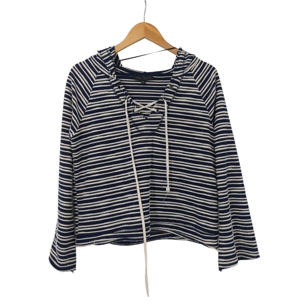 Sanctuary Hoodie Shirt Womens S Blue White Stripe Pullover Nautical Beachy